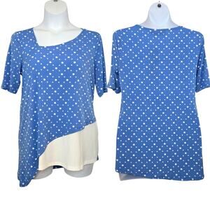 Nina Leonard Elbow Sleeve Angled Top Size M NWT Polka Dot